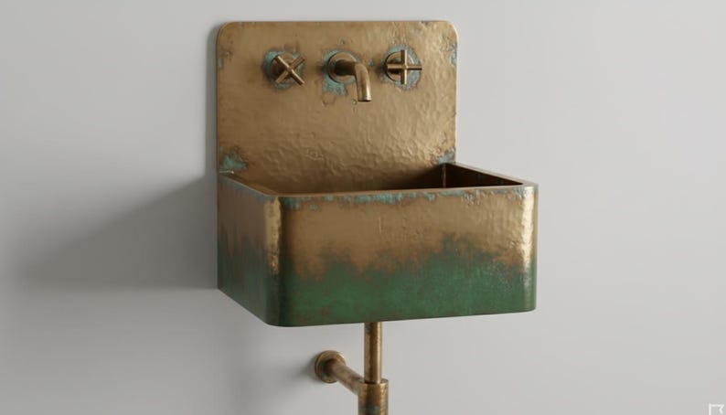Hammered Patina Copper Wall Mount Sink