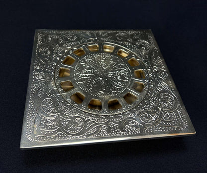 Engraved Solid Brass Square Floor Drain Cover – Ornate Moroccan Shower Drain Grate