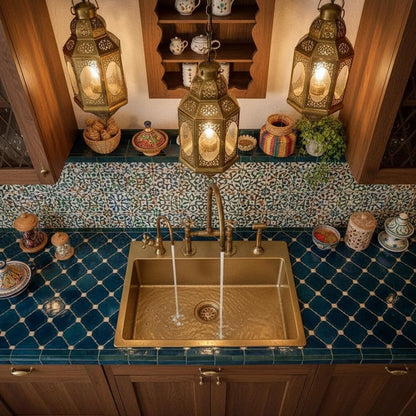 Moroccan-Style Unlacquered Brass Bridge Kitchen Faucet
