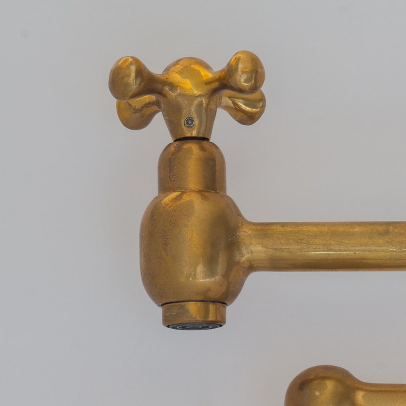 Antique Unlacquered Brass Wall Pot Filler Faucet