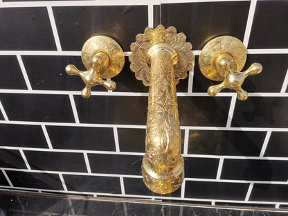 Engraved Brass Wall Mount Faucet