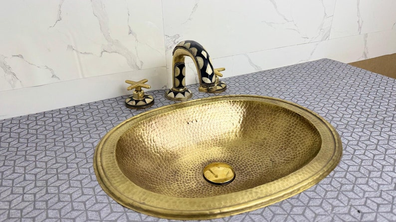 Moroccan Inlay Brass Bridge Faucet with Mosaic