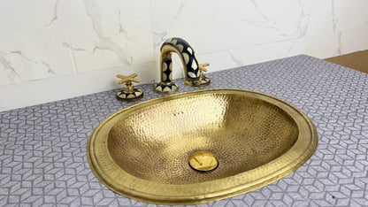 Moroccan Inlay Brass Bridge Faucet with Mosaic