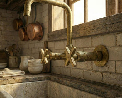 Unlacquered Brass Wall Mount Kitchen Faucet