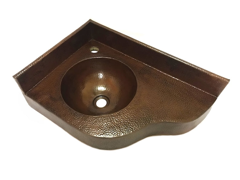 Large Hand-Hammered Copper Corner Sink