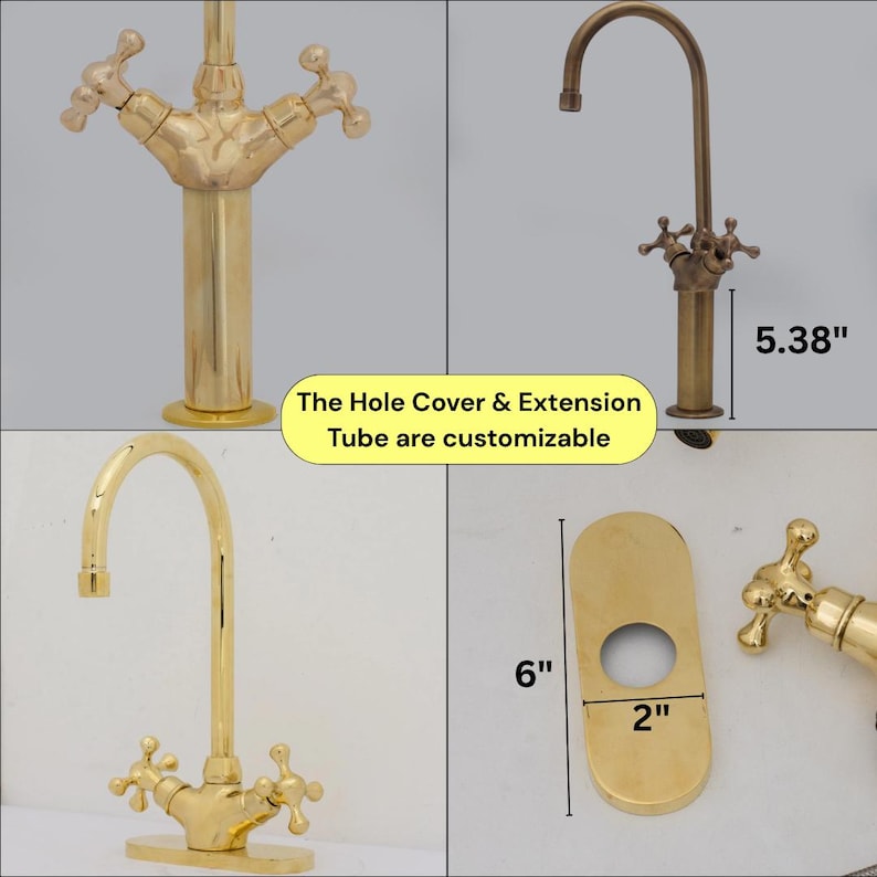 Tall Polished Brass Gooseneck Faucet with Cross Handles