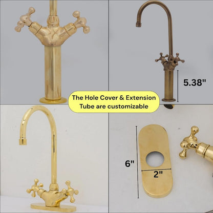 Tall Polished Brass Gooseneck Faucet with Cross Handles