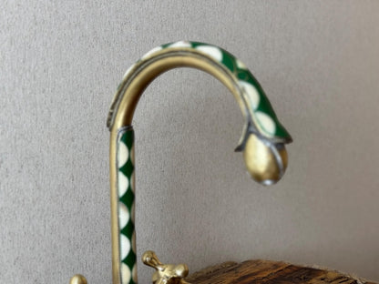 Green Inlay Brass Gooseneck Faucet with Cross Handles