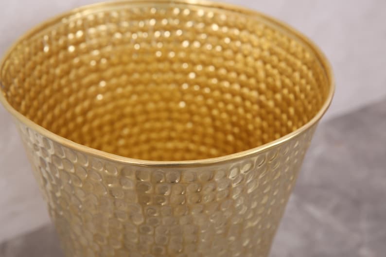 Handmade Hammered Brass Wastebasket – Luxury Brass Bathroom Trash Can