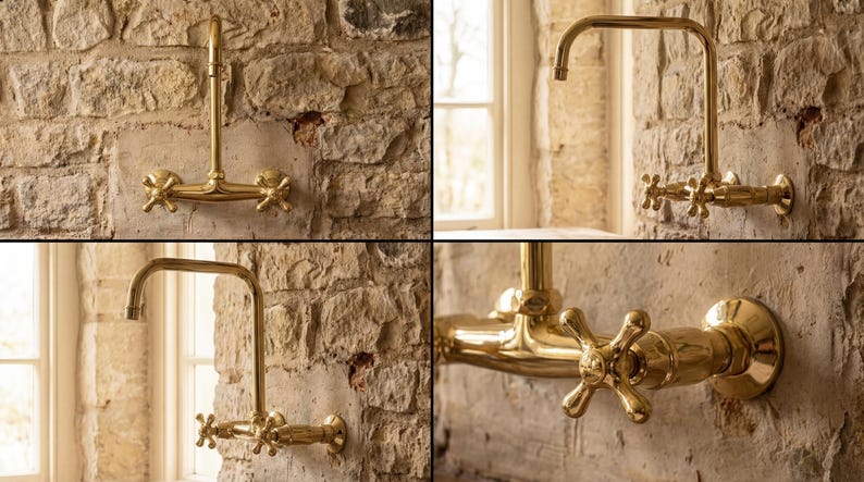 Unlacquered Brass Wall Mount Kitchen Faucet