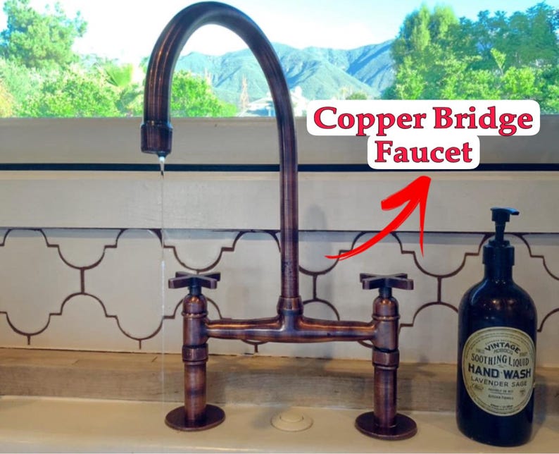Vintage Bridge Copper Kitchen Faucet with Gooseneck Spout
