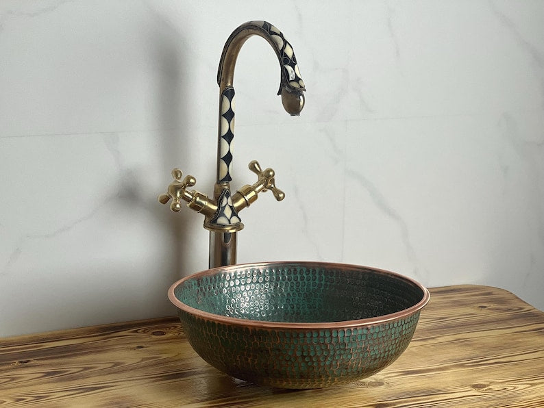 Hammered Green Patina Copper Vessel Sink