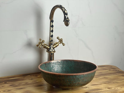 Hammered Green Patina Copper Vessel Sink