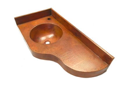 Hand-Hammered Copper Corner Vanity Sink