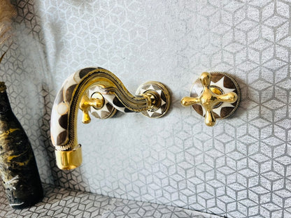 Moroccan Inlay Vessel Sink with Matching Mosaic Wall Mount Faucet