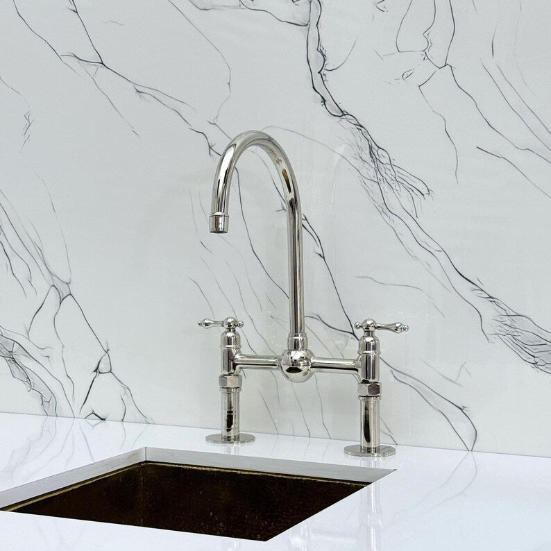 Polished Nickel Bridge Kitchen Faucet with Side Sprayer