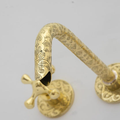 Hand-Engraved Floral Motif Wall-Mount Faucet