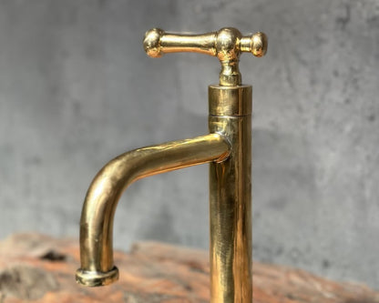 Handcrafted Solid Brass Vessel Sink Faucet with Cross Handle