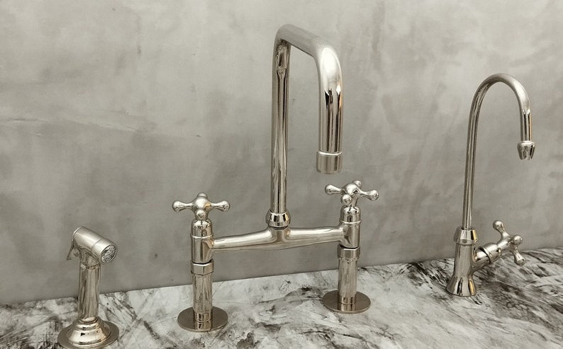 Polished Nickel Bridge Faucet Set with Side Sprayer