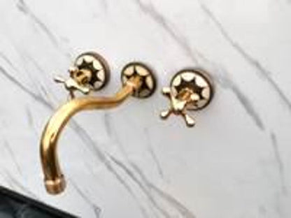 Inlaid Brass Wall-Mount Faucet Set
