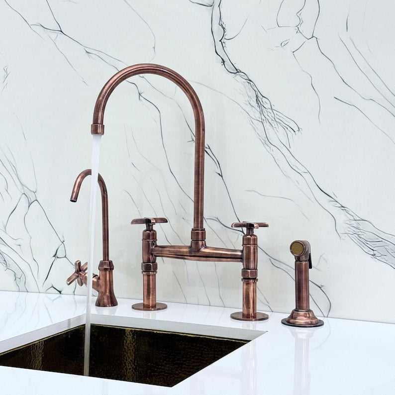 Antique Copper Bridge Kitchen Faucet