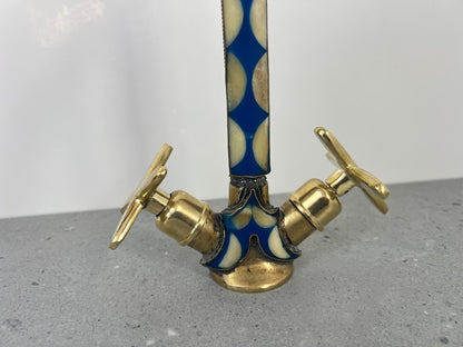 Blue Inlay Brass Gooseneck Faucet with Cross Handles