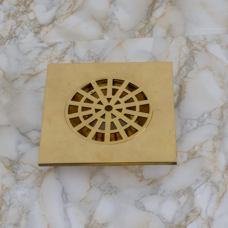 Solid Brass Square Floor Drain Cover – Modern Geometric Shower & Bathroom Drain Grate