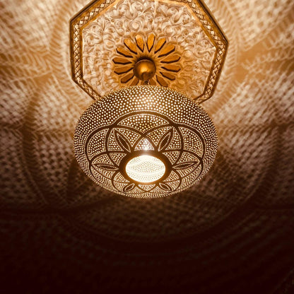 Hand-Pierced Moroccan Brass Globe Light