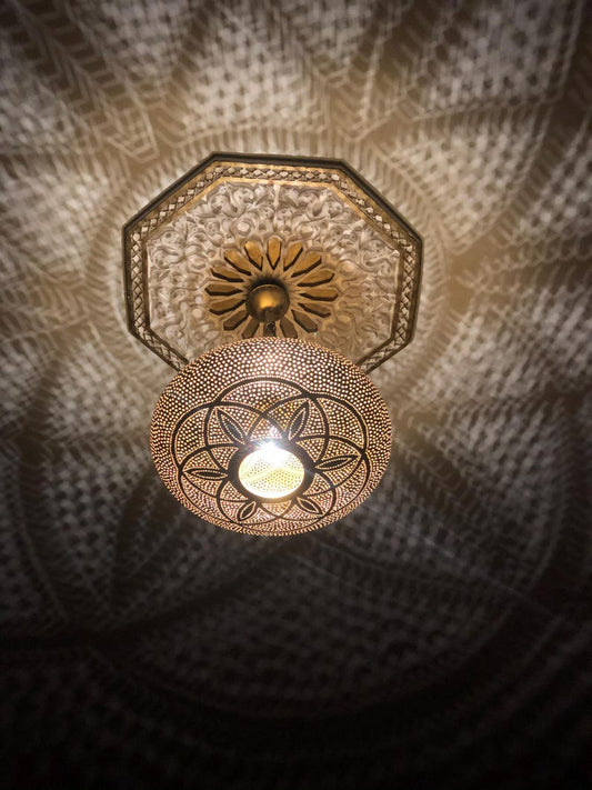 Hand-Pierced Moroccan Brass Globe Light