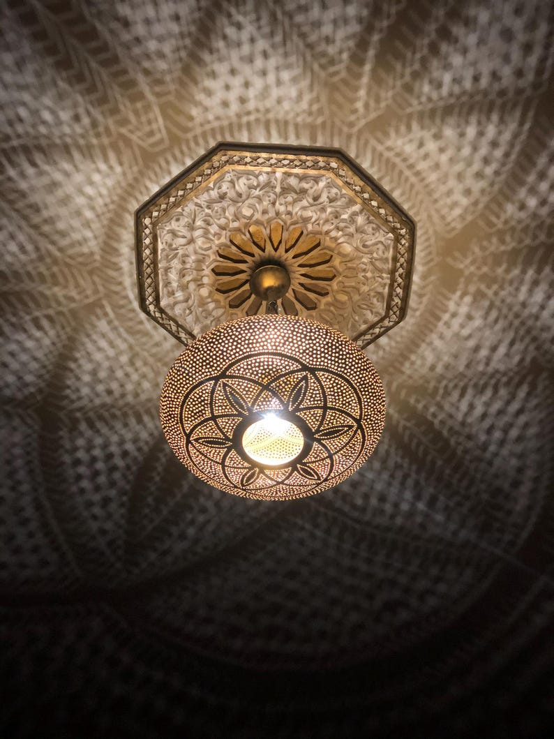 Hand-Pierced Moroccan Brass Globe Light