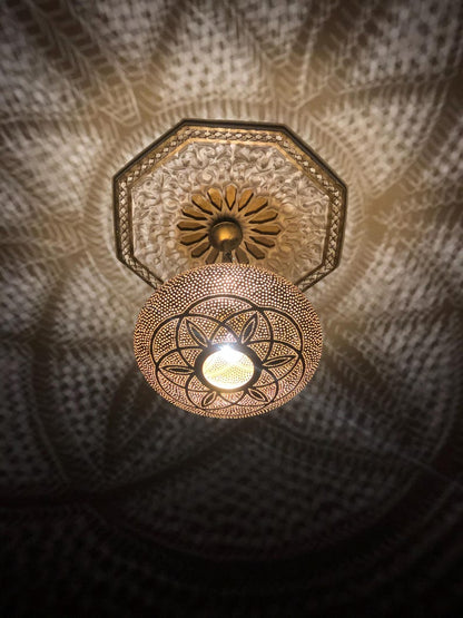 Hand-Pierced Moroccan Brass Globe Light