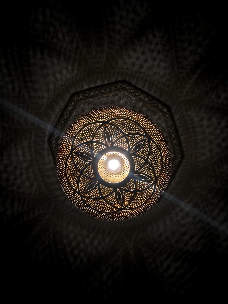 Hand-Pierced Moroccan Brass Globe Light