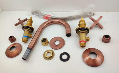 Weathered Copper Gooseneck Faucet – Widespread 3-Hole Sink Mixer