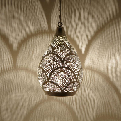 Hand-Pierced Moroccan Brass Teardrop Pendant