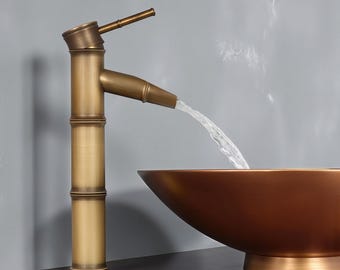 Handcrafted Antique Brass Bamboo Vessel Faucet