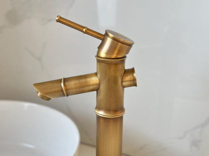 Handcrafted Antique Brass Bamboo Vessel Faucet