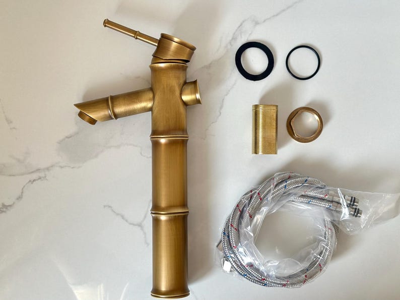 Handcrafted Antique Brass Bamboo Vessel Faucet
