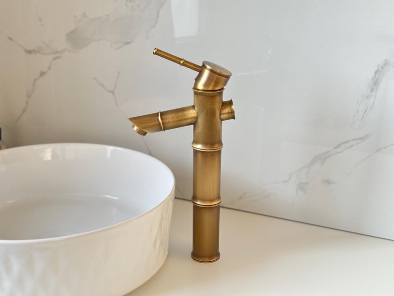 Handcrafted Antique Brass Bamboo Vessel Faucet