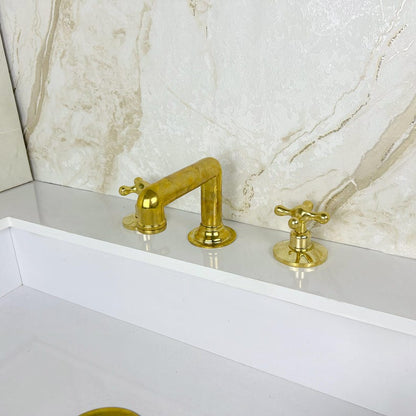 Classic Polished Brass Widespread Faucet with Cross Handles