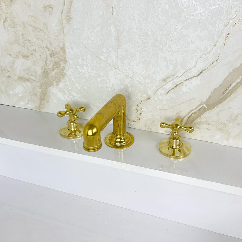 Classic Polished Brass Widespread Faucet with Cross Handles