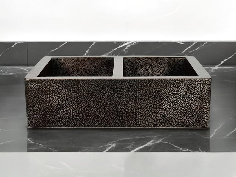 Artisan Hand-Hammered Double-Bowl Dark Bronze Sink