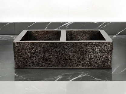 Artisan Hand-Hammered Double-Bowl Dark Bronze Sink