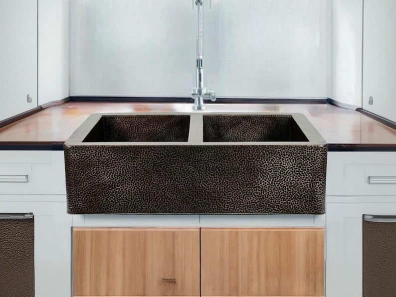 Artisan Hand-Hammered Double-Bowl Dark Bronze Sink