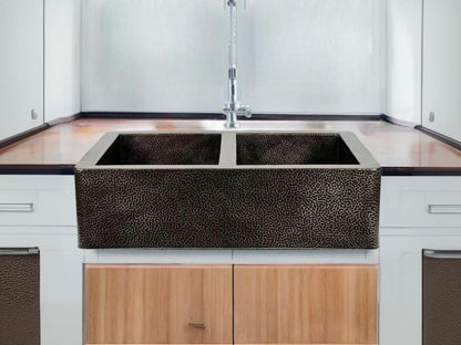 Artisan Hand-Hammered Double-Bowl Dark Bronze Sink