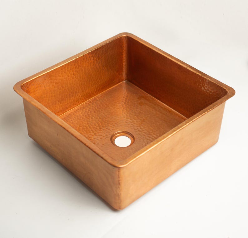 Artisan Hand-Hammered Square Copper Prep Sink