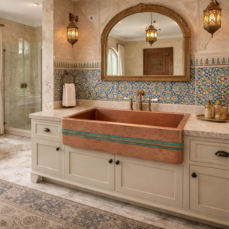 Artisan Copper Farmhouse Sink with Dual Rope Apron Detail
