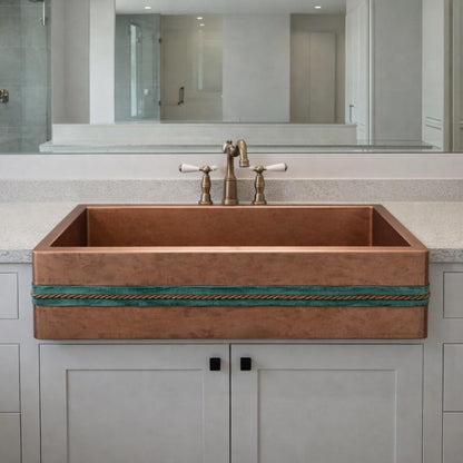 Artisan Copper Farmhouse Sink with Dual Rope Apron Detail