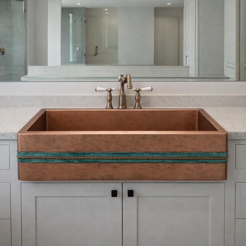 Artisan Copper Farmhouse Sink with Dual Rope Apron Detail