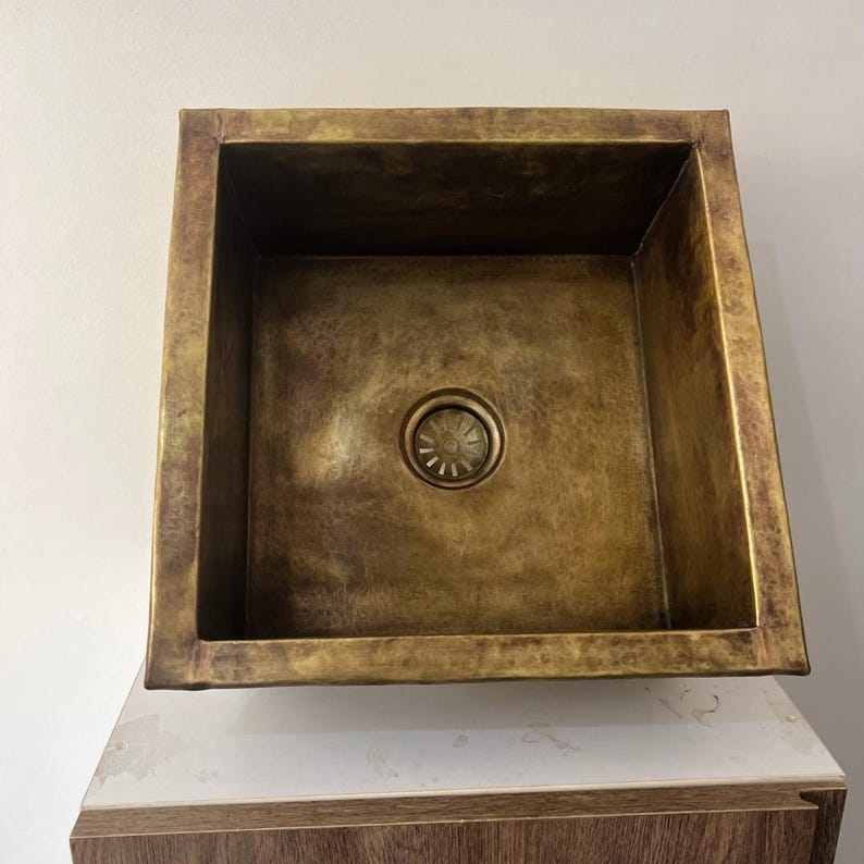 Artisan Hand-Hammered Brass Square Prep Sink