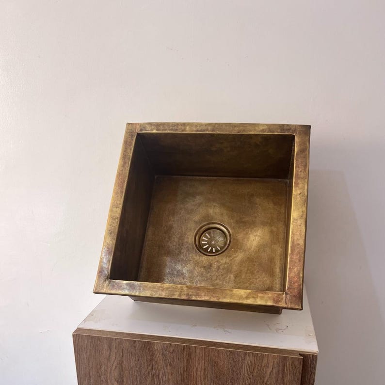 Artisan Hand-Hammered Brass Square Prep Sink